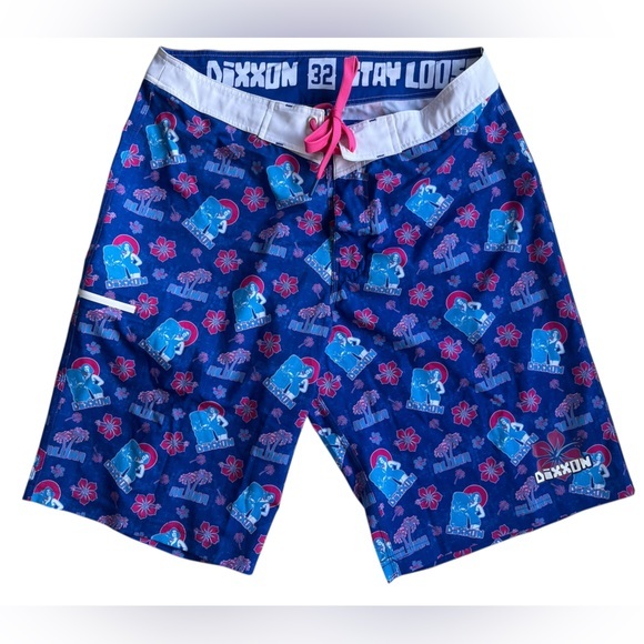 DIXXON Blue and Pink Patterned Board Shorts - Picture 1 of 5